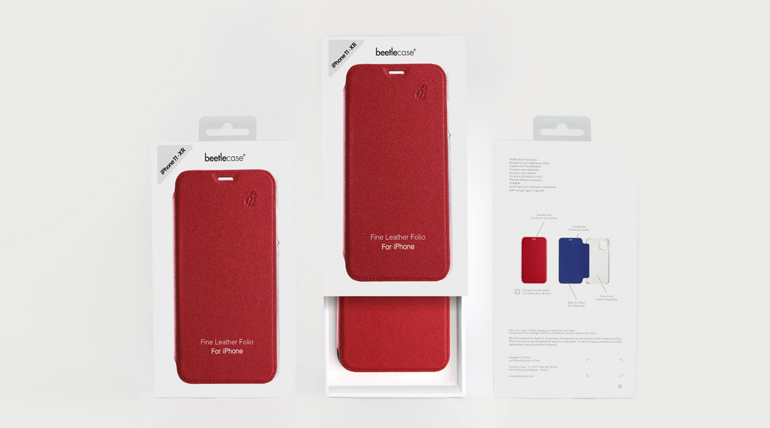 coque téléphone beetlecase rouge packaging
