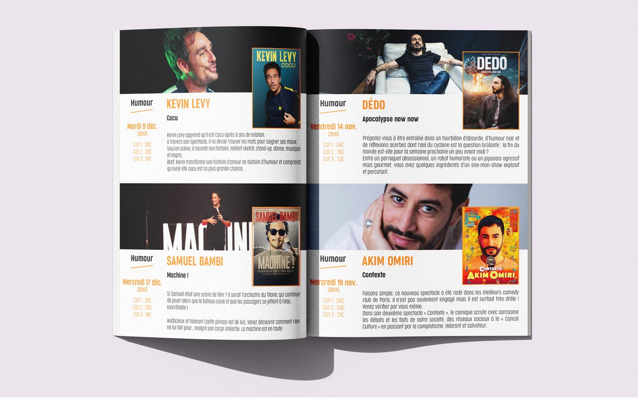 page intérieur du programme de la saison 2025 - 2026 de l'identité visuelle du théatre 100 noms