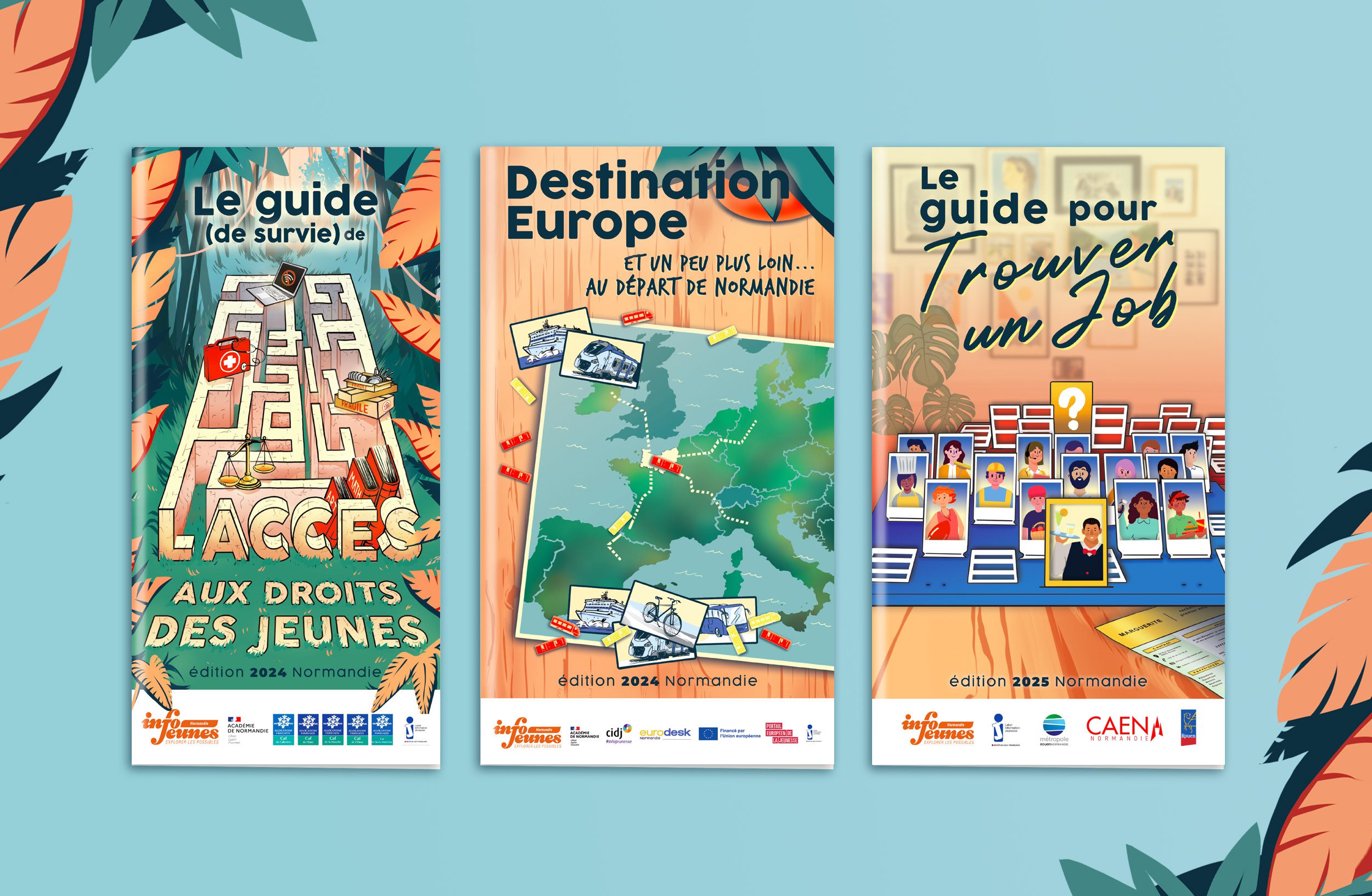 Couvertures des différents guides pour Info jeunes Normandie