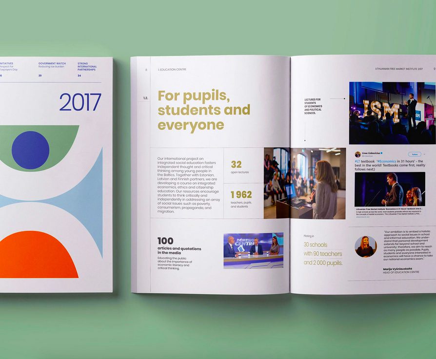 Mise en page épurée d'un rapport d'activité par une agence de communication